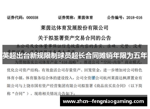 英超出台新规限制球员超长合同摊销年限为五年 英超出台新规限制球员超长合同摊销年限为五年